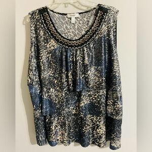 Dressbarn Beaded, Snake print Patterned Sleeveless Blouse 3X